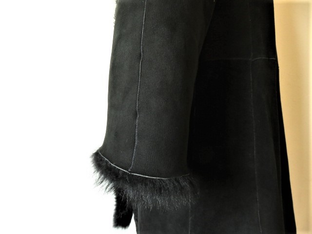 ■上質美品 【 DKNY 】ダナ・キャラン ニューヨーク 高級 本羊革 ロング ムートン コート 大きなサイズ【14】LL XL ブラック 黒 c775_画像9