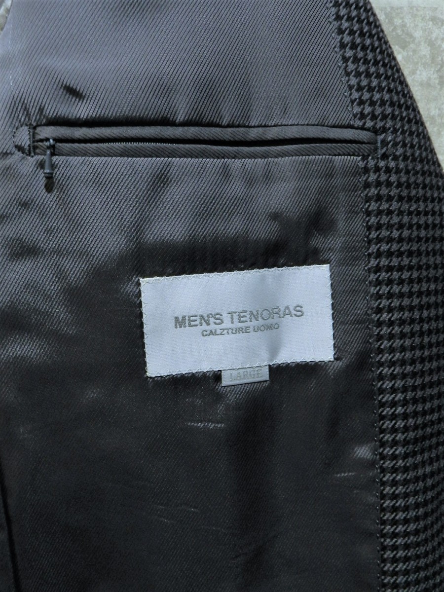 極美品 メンズ ティノラス ラメ千鳥格子 革上襟 1B テーラードジャケット L MEN'S TENORAS_画像5