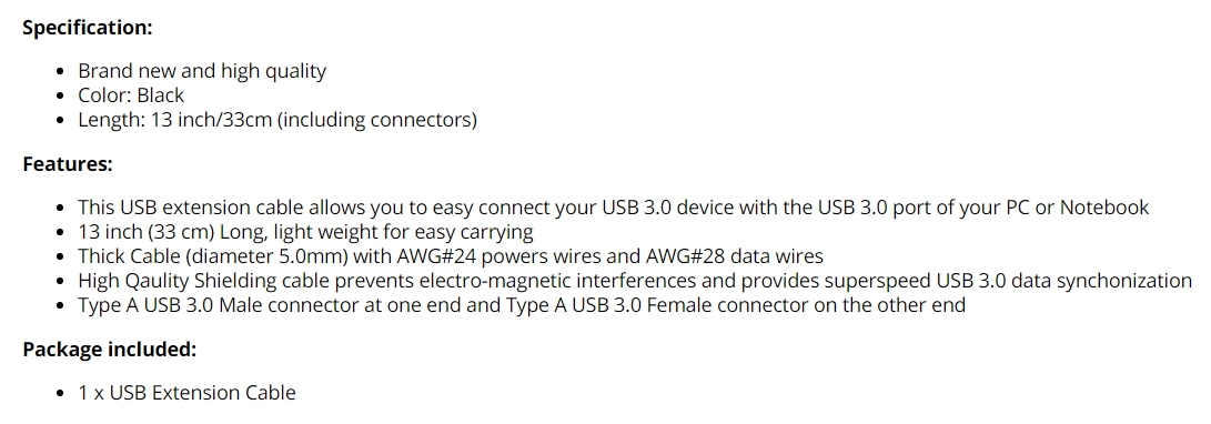 蝮ケーブル309：USB3.0延長ケーブル0.3m PVC【バルク】