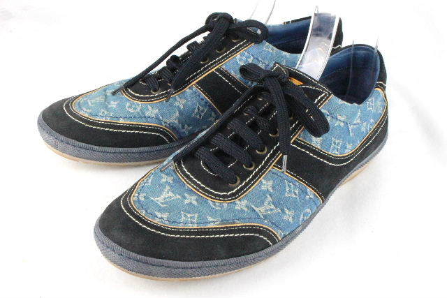 美品 ルイヴィトン VUITTON モノグラムデニム レザー スニーカー