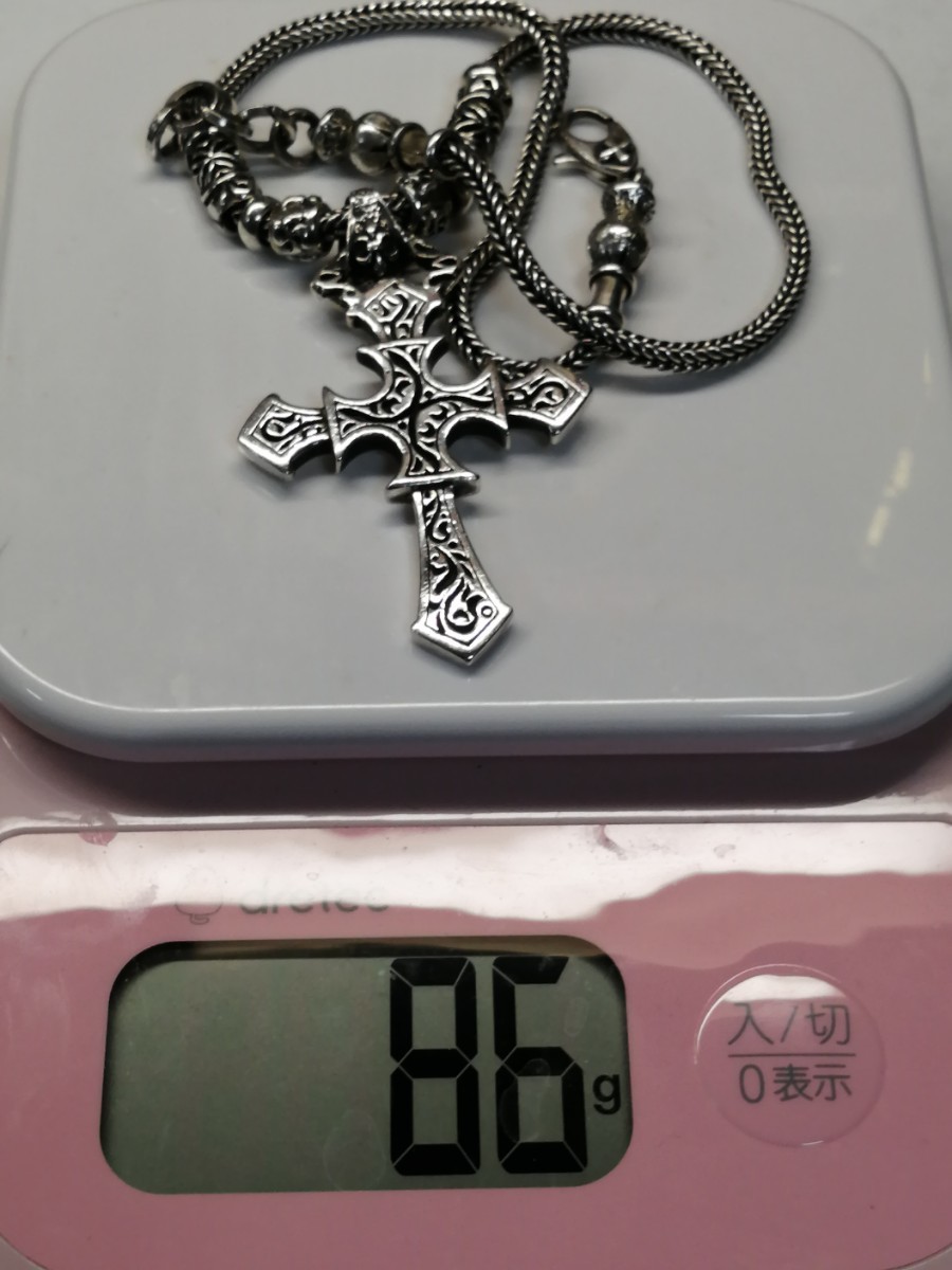 ビッククロスネックレス 部族系 バリチェーン 卍マーク silver925