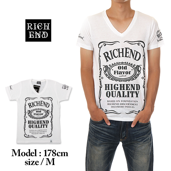 RICHEND/リッチエンド VネックＴシャツ 【HYBRID V】ホワイト×ブラック（サイズ：XL） アメージング 服 白 黒 ストリート ダンス 衣装 LL