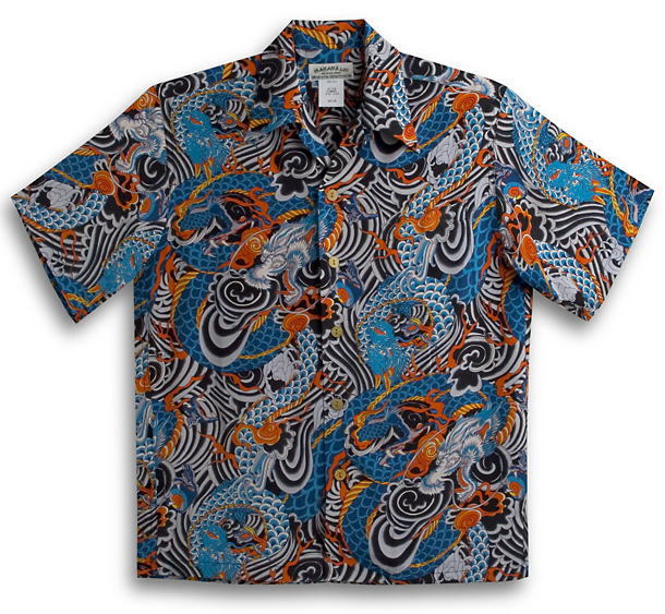  гавайская рубашка дракон S мир рисунок . море Hawaiian shirt Dragon картина в жанре укиё kabuki Dragon солнечный Surf dry bo-nzSUN SURF 100 .