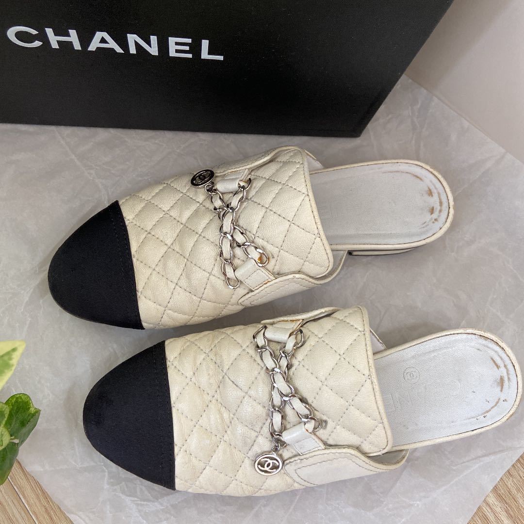 送料無料 CHANEL シャネル マトラッセ レザーミュールサンダル37C 23cm