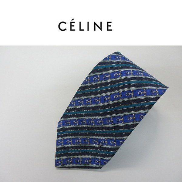 CELINE セリーヌ ネクタイ ブランド シルク 総柄 ブルー ネイビー