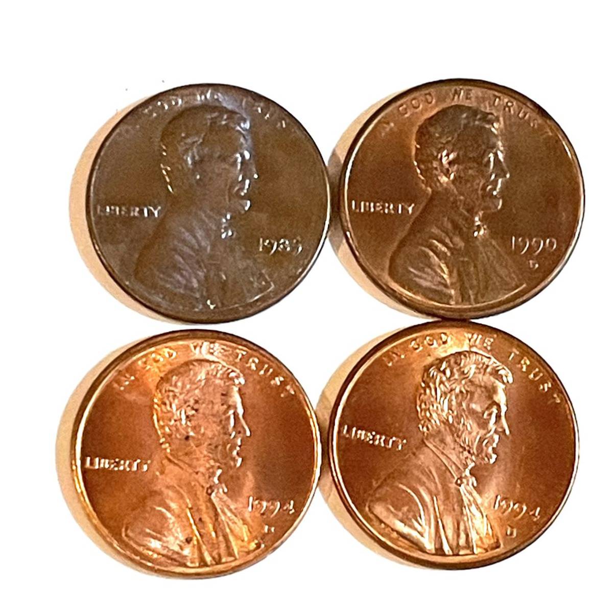 硬貨 アメリカ 1セント 4枚 1985 1990 1994 アンティーク コイン　k225238_画像1