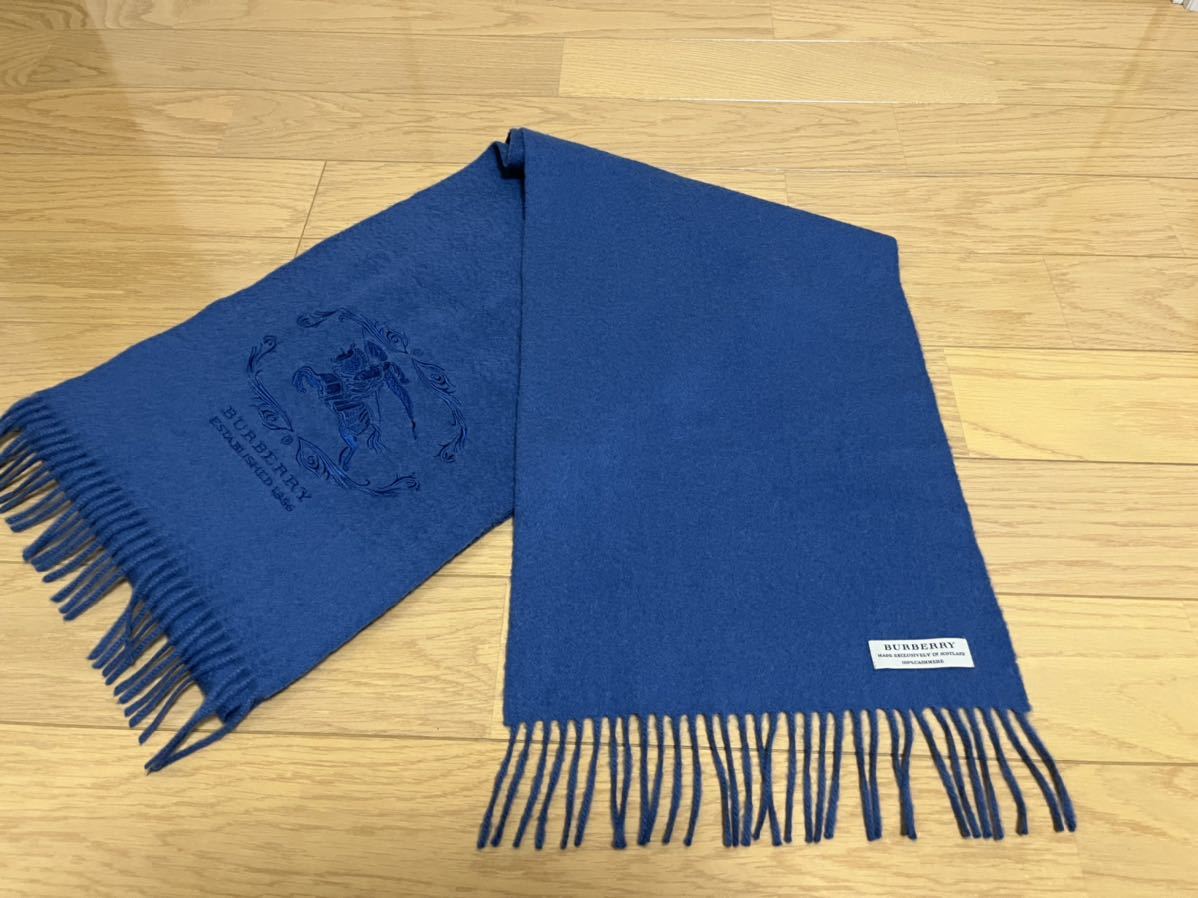 BURBERRY バーバリー マフラー 美品 ブルー系 カシミア100%