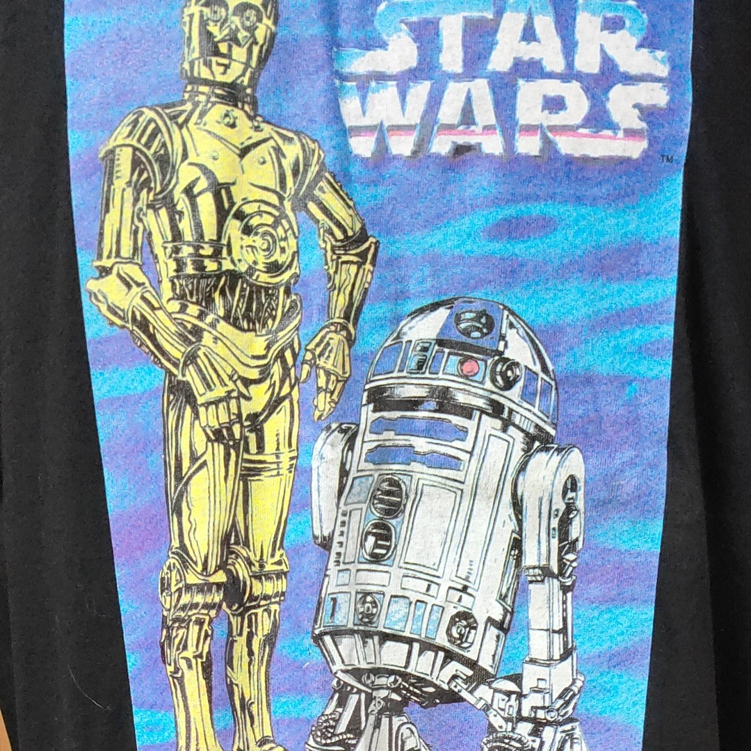 STAR WARS半袖TシャツL 黒 R2-D2 C-3PO アメリカ製 手書き風のプリントがステキ！スターウォーズ USA