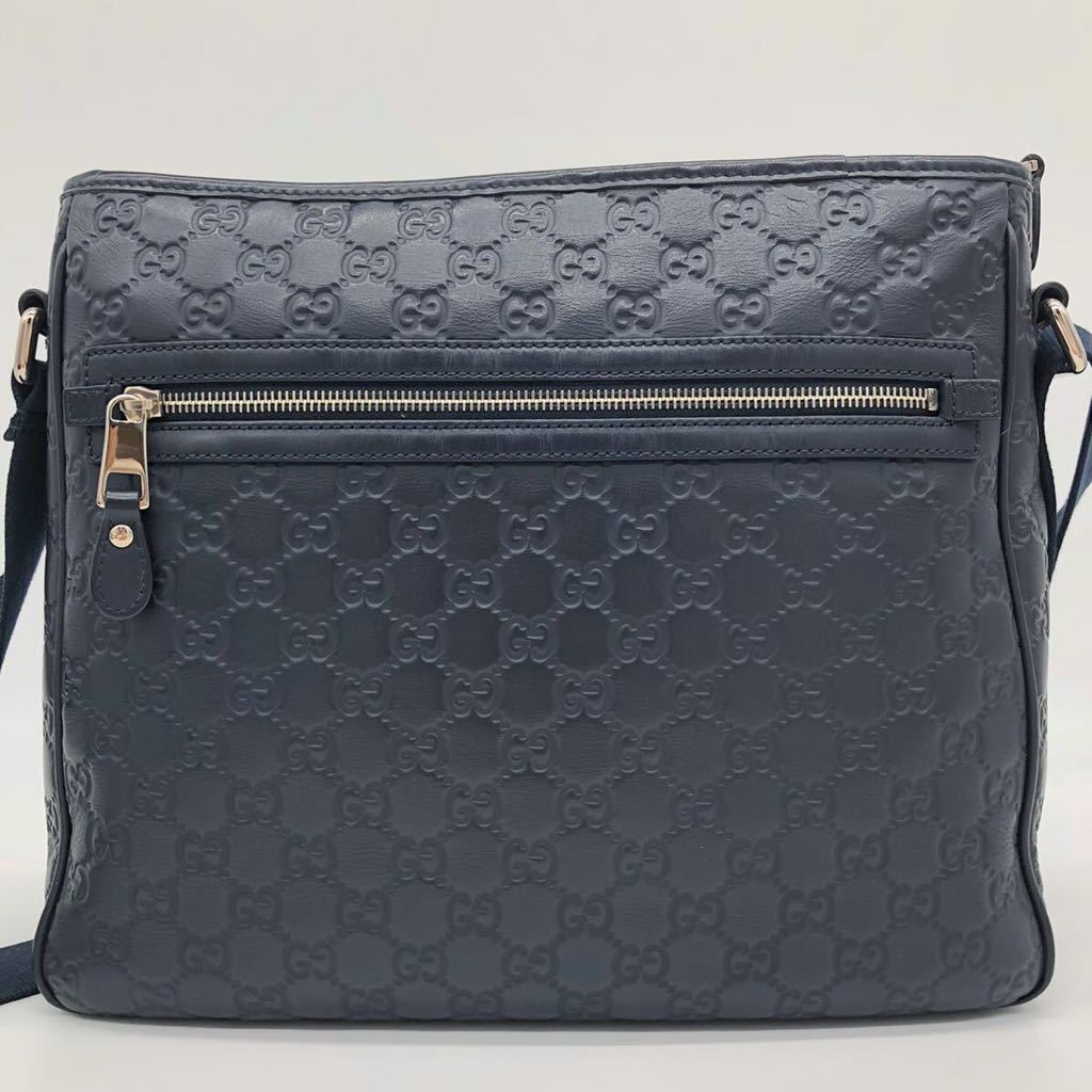 1円〜【美品】GUCCI メッセンジャーバッグ ネイビー 紺色 グッチ ショルダーバッグ シマレザー GG柄 メンズバッグ シェリーライン 大容量 _画像2