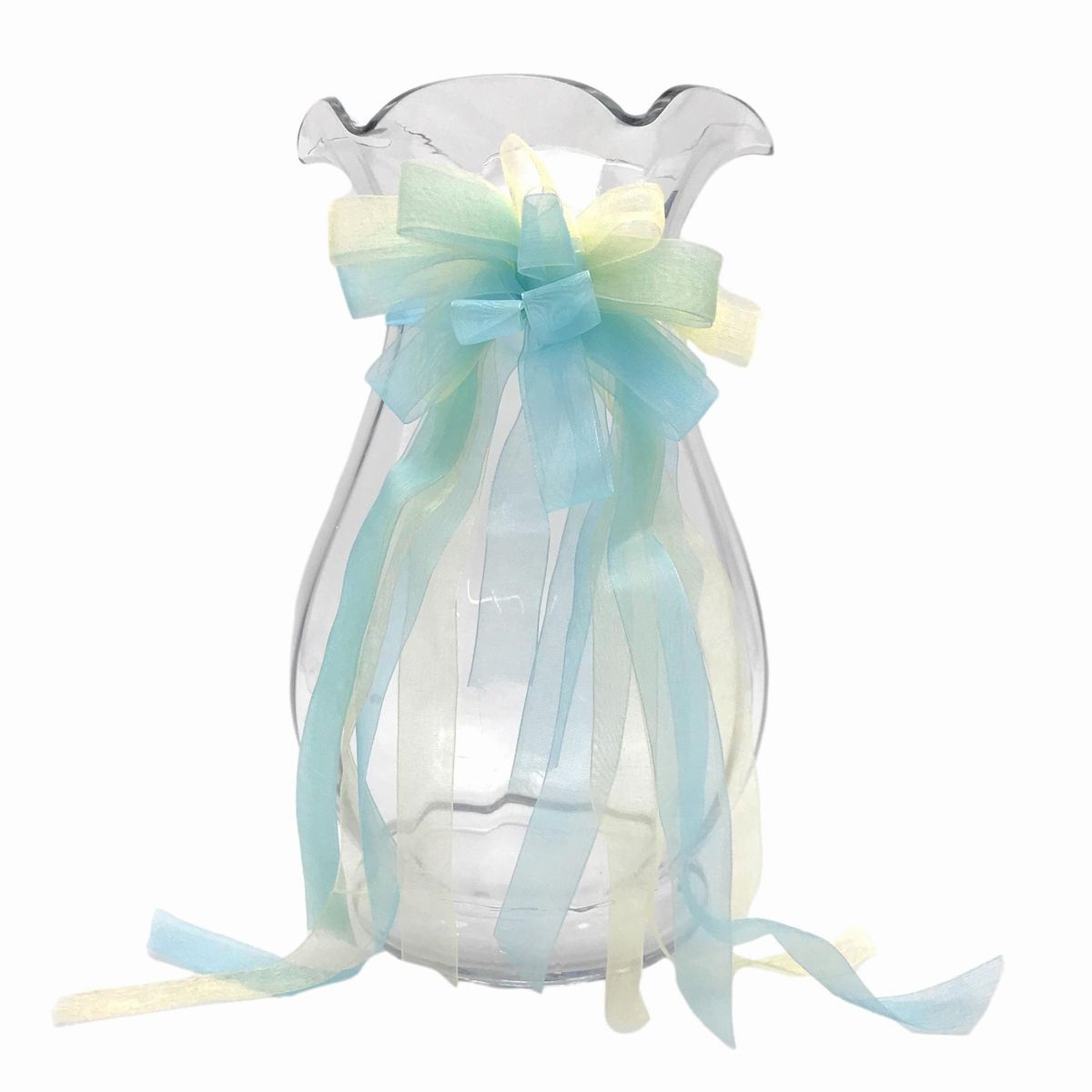フラワーベース 花瓶 レトロ風 単色クリア ガラス製 リボン付き (大サイズ, 無色)_画像1