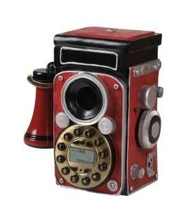 置物 電話機 電話器 アンティーク風 カメラ (レッド)
