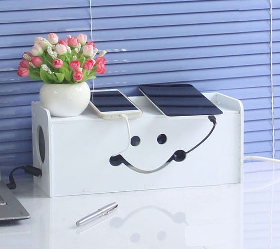 ケーブルボックス テーブルタップ収納 木箱 かわいい (にっこり笑顔, 大サイズ)_画像2