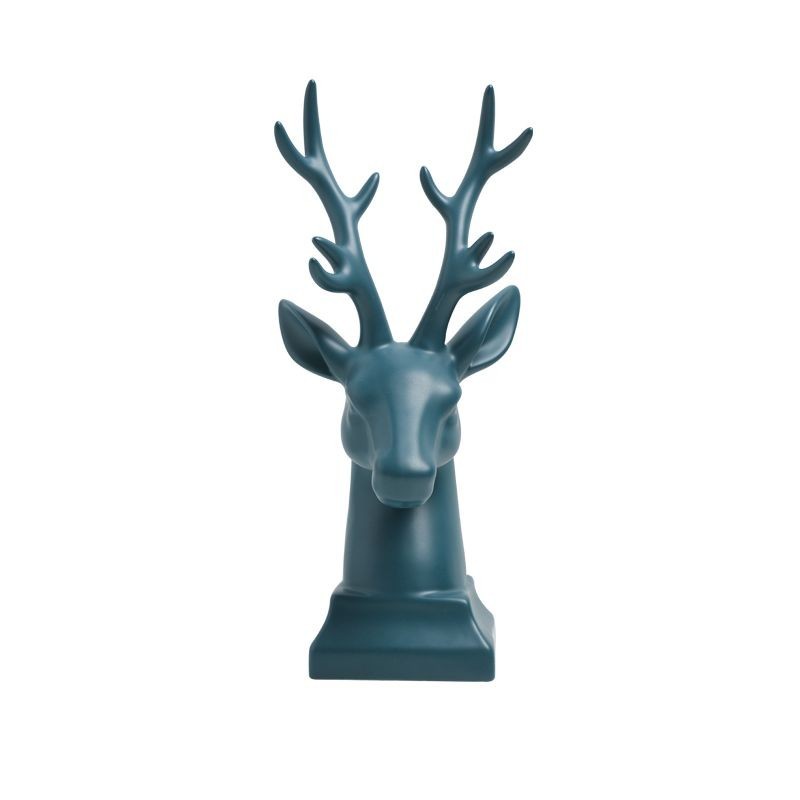 置物 鹿の頭 シンプル 北欧風 陶器製 (ブルー)