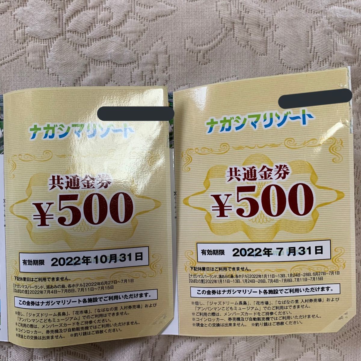 PayPayフリマ｜ナガシマスパーランド 500円金券 2枚