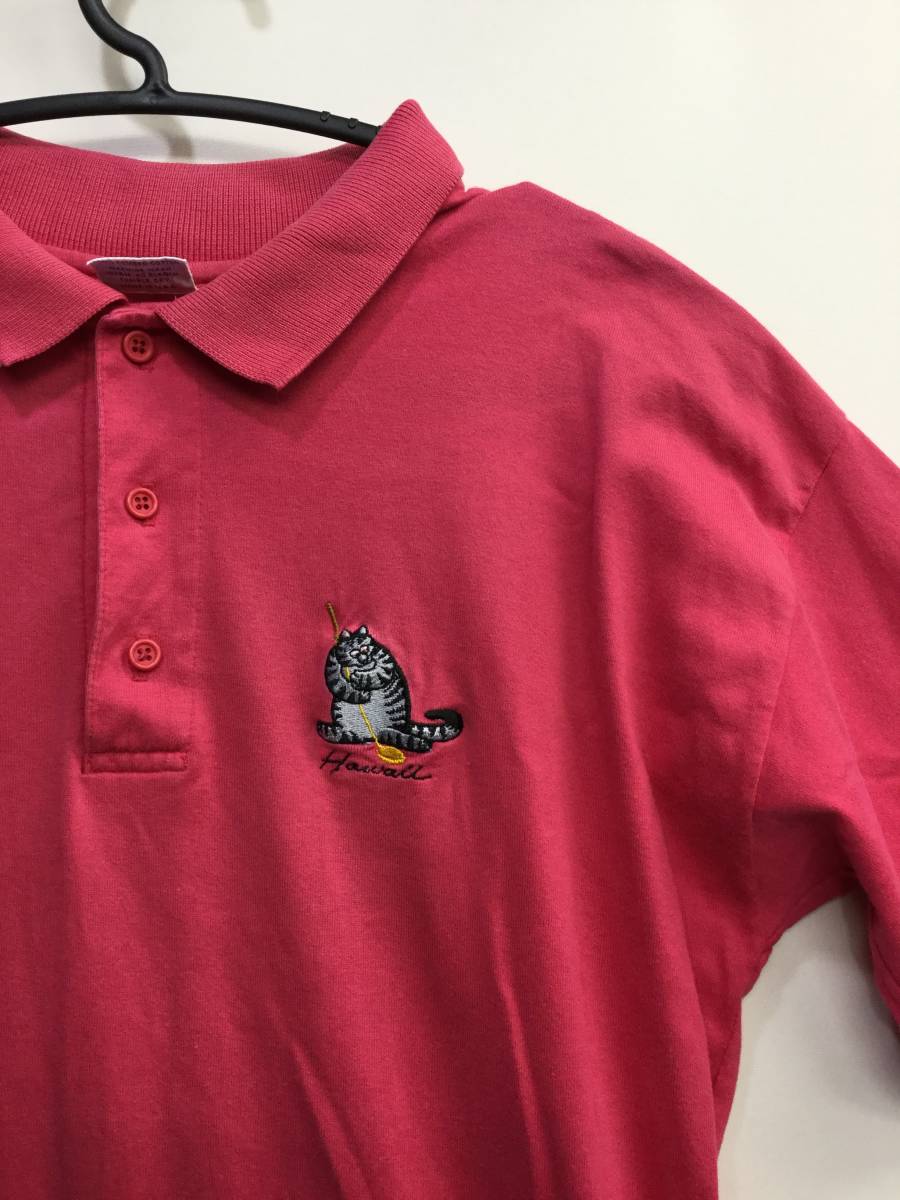 90s USA made k Lazy shirt CRAZY SHIRTS polo-shirt M size Kliban Cats cat 