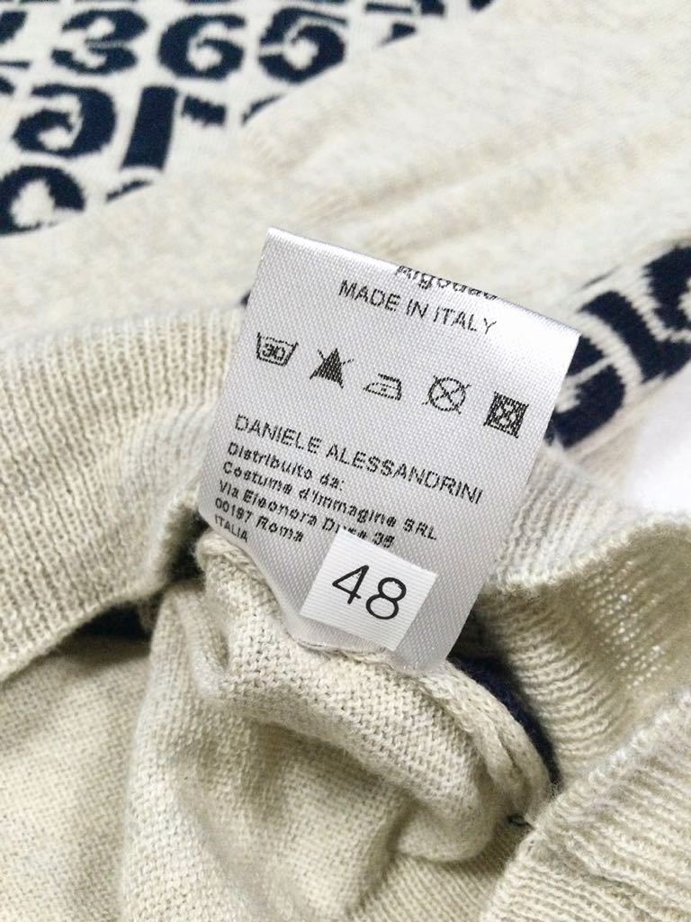 新品「DANIELE ALESSANDRINI」“MAGLIA DO I NUMERI” 数字柄 コットンニット プルオーバーセーター Khaki SIZE:48 イタリア製_画像6