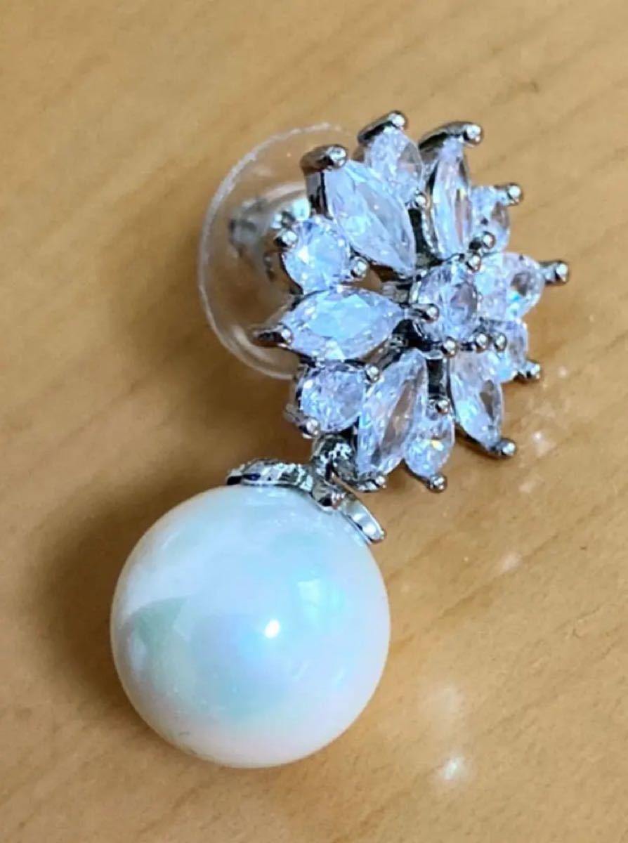 新品ピアス パールキュービックジルコニア ウエディングアクセサリー
