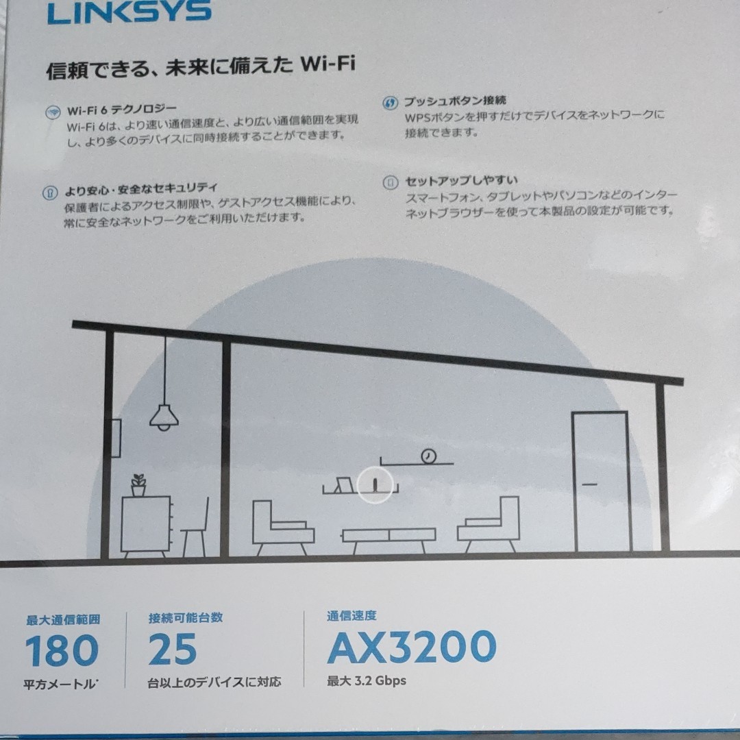 新品　Linksys Wi-Fi 6 ルーター 無線LAN デュアルバンド  E8450-JP-A