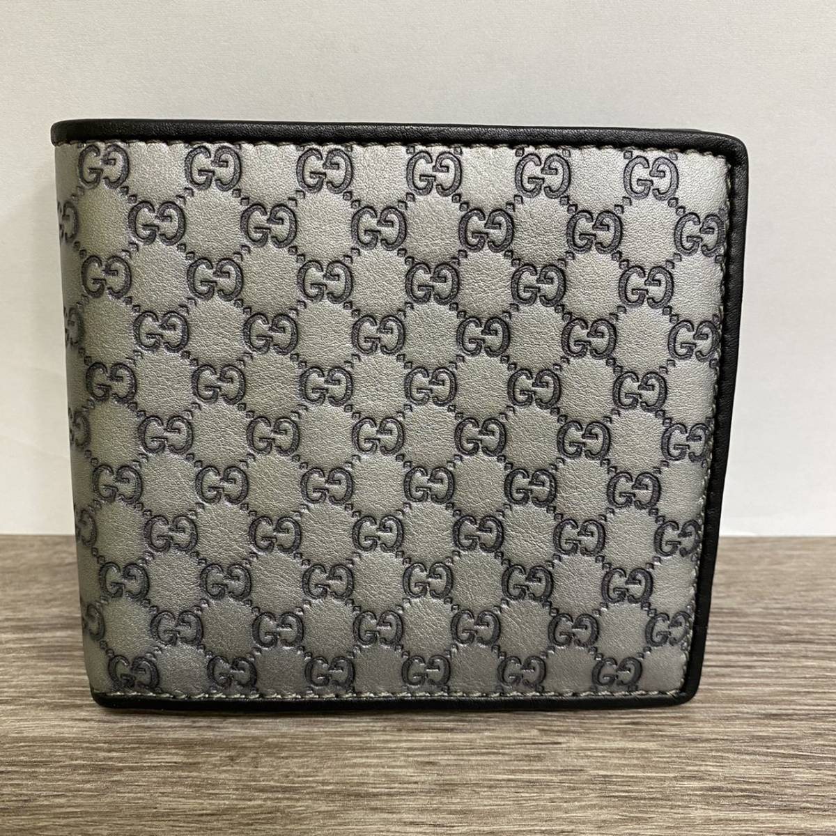 C-9841【１円～】グッチ GUCCI 財布 メンズ 二つ折り シマ マイクロGG