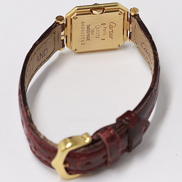 1円 稼働 正規品 トップ 18K/750【カルティエ】QZ サンチュール 白文字盤 レディース腕時計 161A0231626
