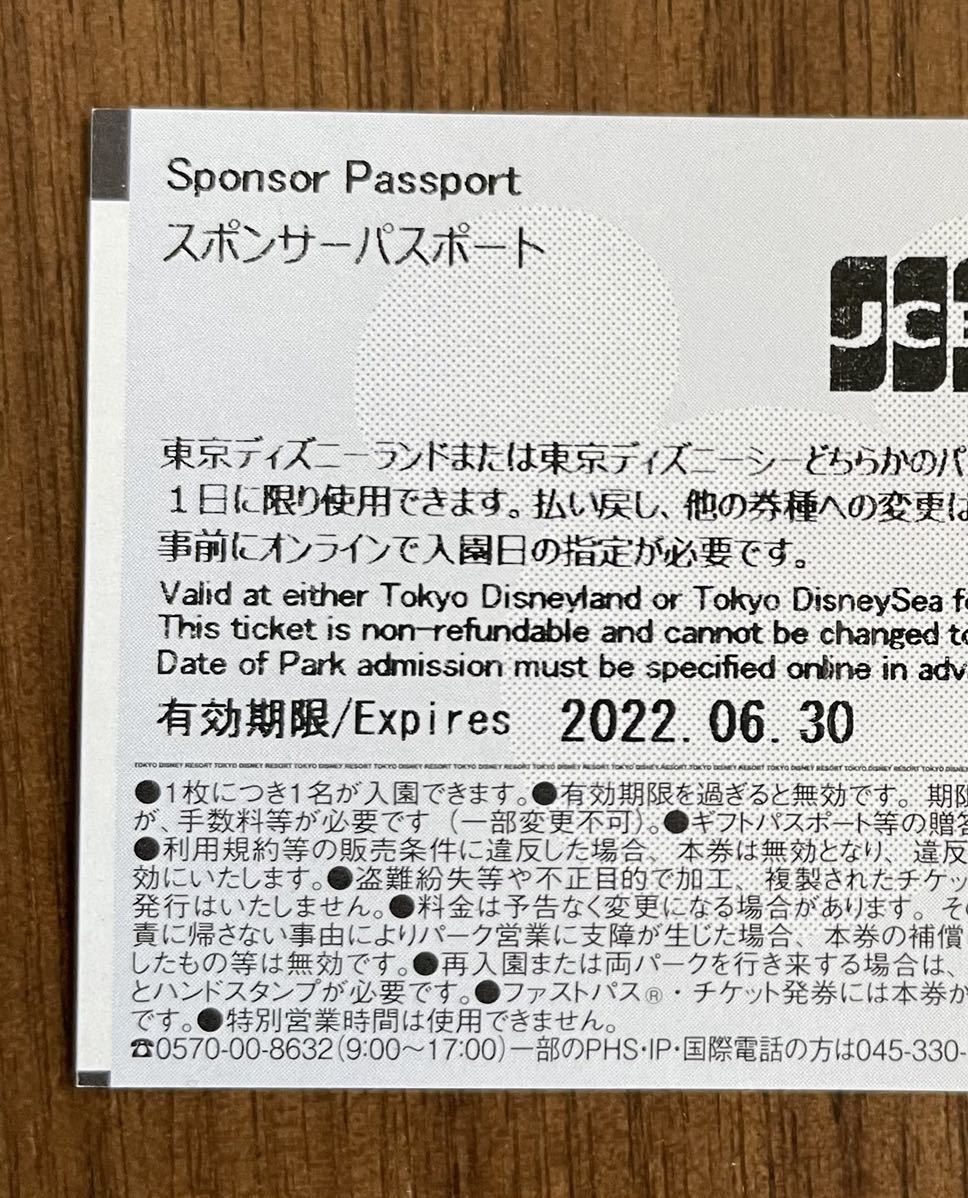 東京ディズニーランド　2022年6月4日9時から　入園当選スポンサーパスポート１枚　送料無料_画像2