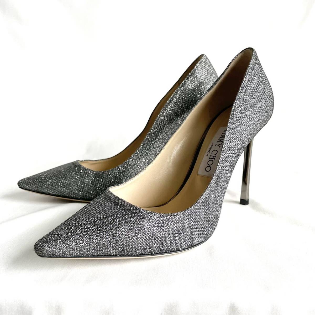 極美品 ジミーチュウ ROMY100 パンプス 37 1/2 JIMMY CHOO シルバー