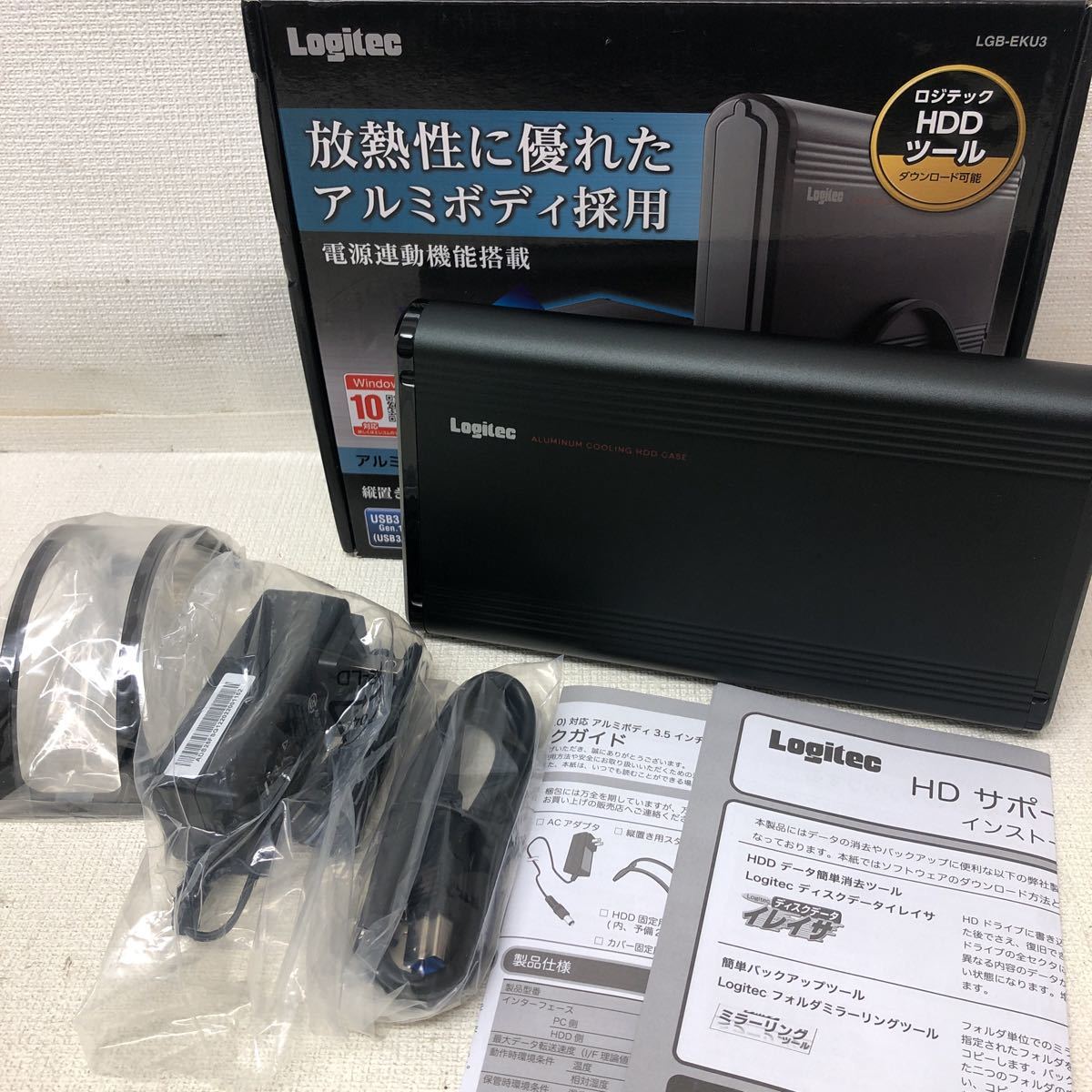 Y0516B3 Logitec ロジテック HDD ツール LGB-EKU3 アルミボディ 3.5インチ 外付け ハードディスクケース ガチャベイ 周辺機器_画像5