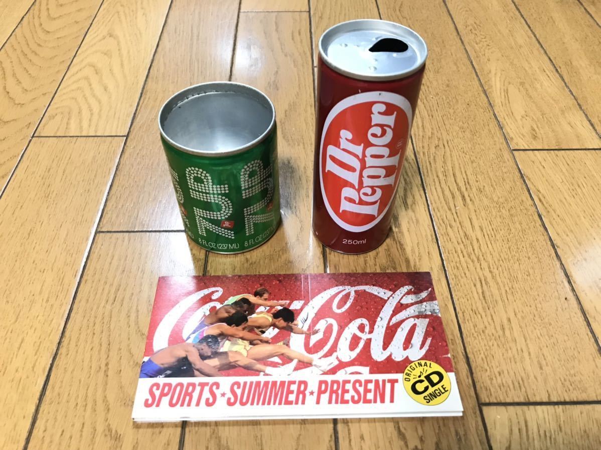 ドクターペッパー Dr Pepper・セブンアップ 7UP 空き缶 コレクション 2本セット 昭和レトロ 当時物 オリジナルCDシングル付_画像1