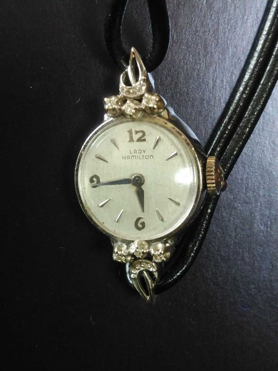 LADY ハミルトン 14K無垢 ダイヤ6P 手巻 レディース 腕時計