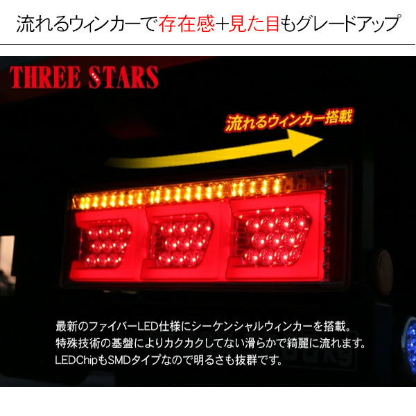 07エルフ シーケンシャル ファイバー LED テールランプ 左右セット Ver2 Eマーク取得 3連 角型 カスタム 12V/24V 流れる_画像2