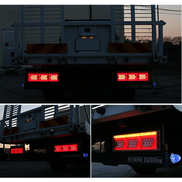 07エルフ シーケンシャル ファイバー LED テールランプ 左右セット Ver2 Eマーク取得 3連 角型 カスタム 12V/24V 流れる_画像4