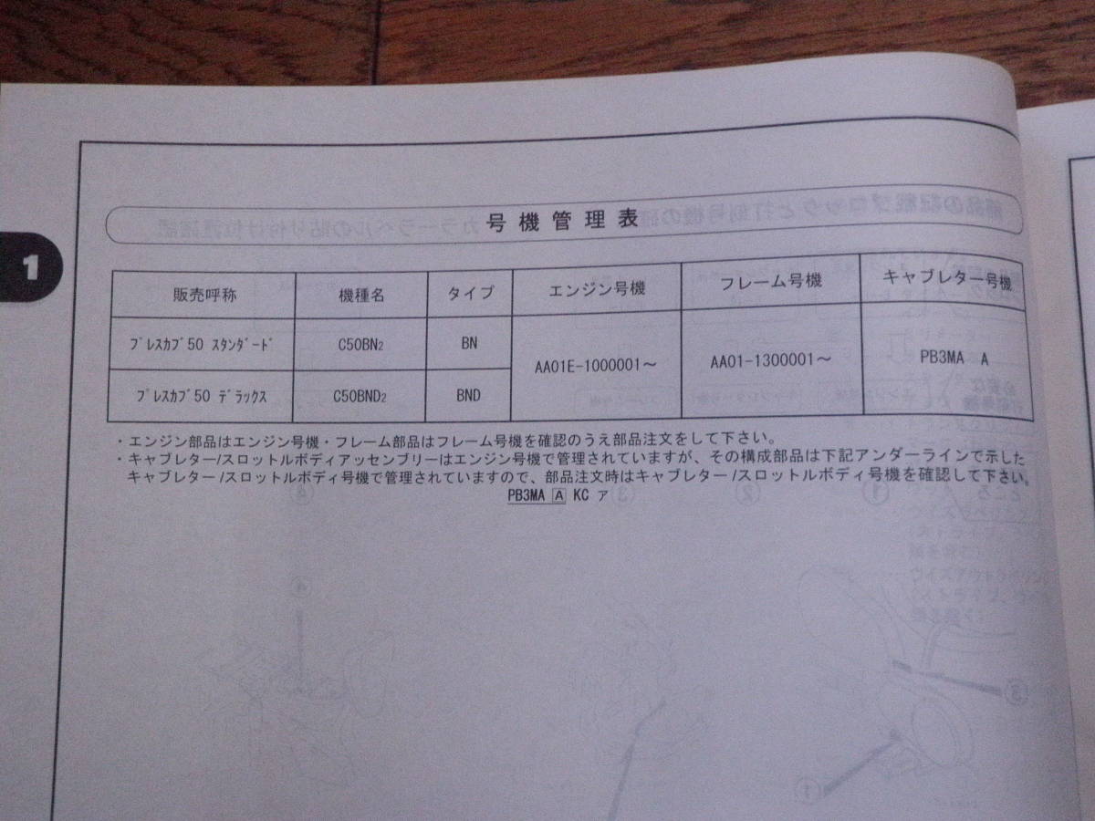 プレスカブ　新聞カブ　AA01 C50BN7 キャブ車　スピードメーター　ハンドルスイッチ左右　パーツリスト1版　希少_画像4