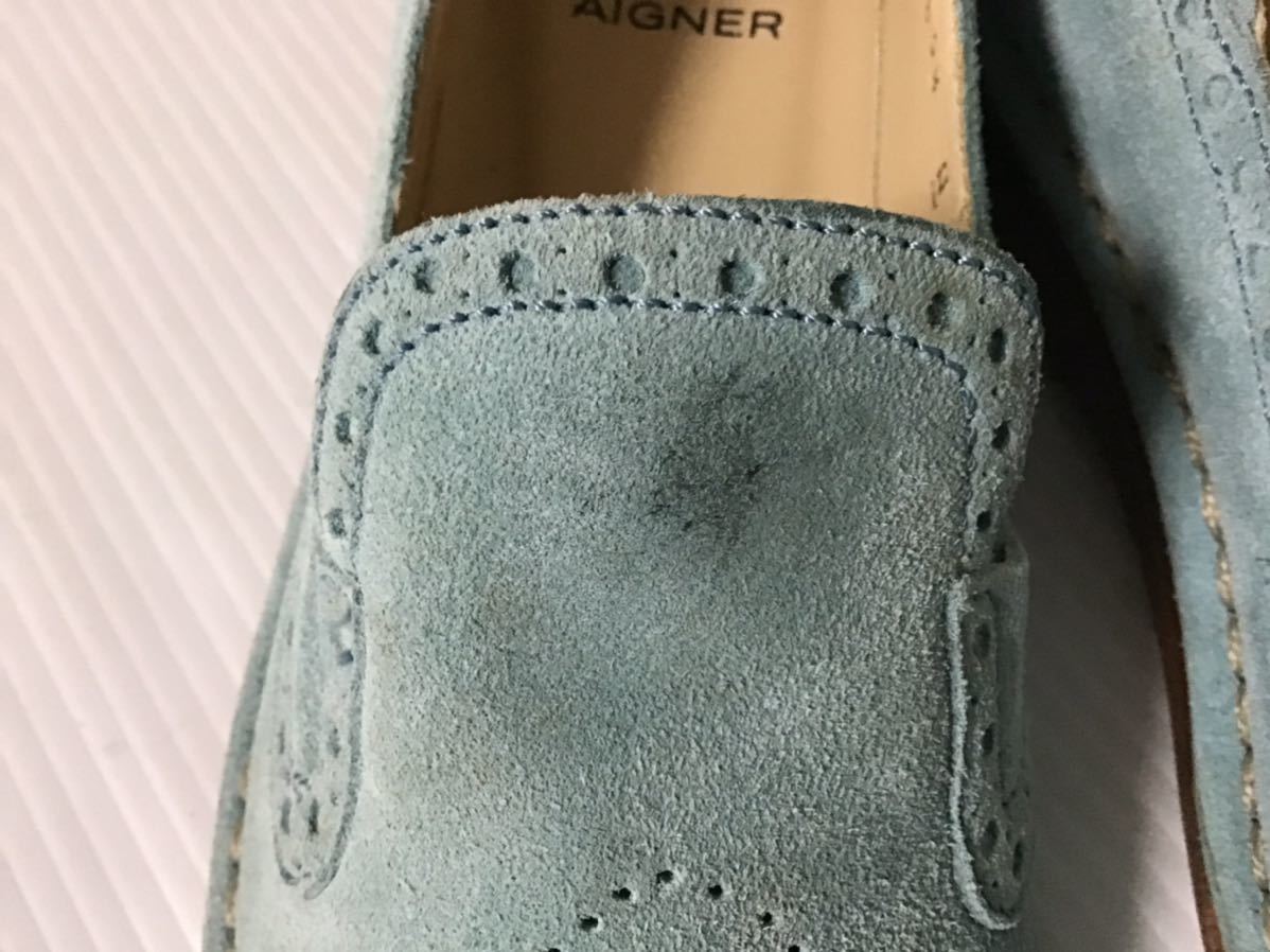 AIGNER／アイグナー　スエード　水色　レディース　靴　レザー　イタリア　シューズ　ローファー　スリッポン　箱付