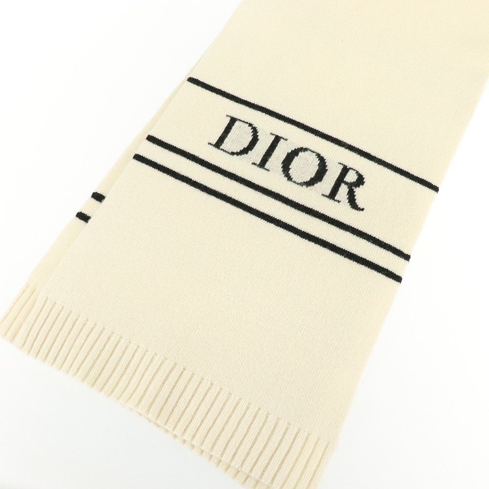 クリスチャン ディオール Christian Dior マフラー J'ADIOR ロゴ ハート ホワイト レッド ウール カシミア 中古A 265121_画像2