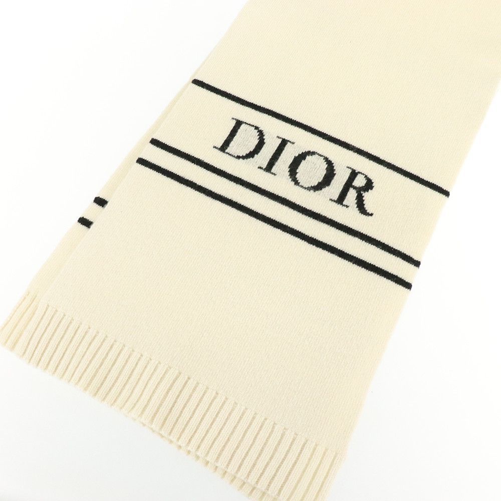 クリスチャン ディオール Christian Dior マフラー J'ADIOR ロゴ ハート ホワイト レッド ウール カシミア 中古A 265121