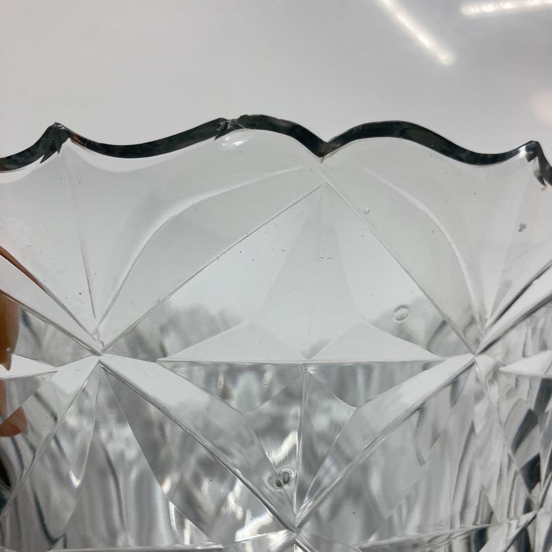 【通販超歓迎】明治時代　ギヤマン　ハンドカットガラス　水指　極上仕立　箱付　直径24.8cm クリスタルガラス