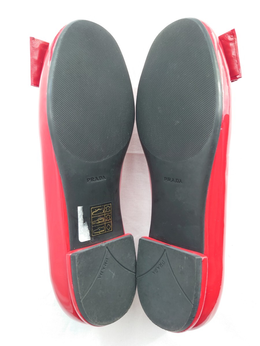 PRADA プラダ フラットシューズ バレエシューズ パンプス 赤 レッド リボン 靴 ラウンドトゥ レディース 23,5cm