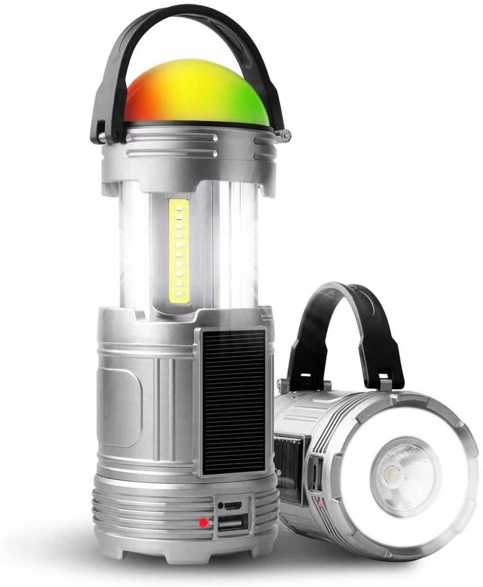 LEDランタン usb充電式 ソーラーランタン充電式 電池式 3 in 1給電方法 キャンプランタン 高輝度 軽量 防水 7色雰囲気ライト 懐中電灯