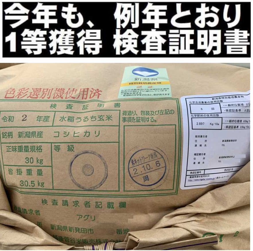 令和3年産　新米・新潟コシヒカリ・新潟県認証特別栽培米1等白米5キロ 1個_画像2