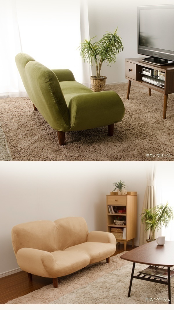 2 seater . sofa Techno green SUICA legs attaching reclining 14 -step compact pocket coil made in Japan stylish new life M5-MGKST00007GRN