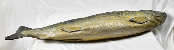 オンラインストア直販 時代 木調 細密 彩色 鱒 鮭 彫刻 横幅90cm 東洋 