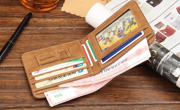 財布 メンズ 二つ折り財布 PUレザー 厳選素材 大容量カード入れ（ブラウン色）