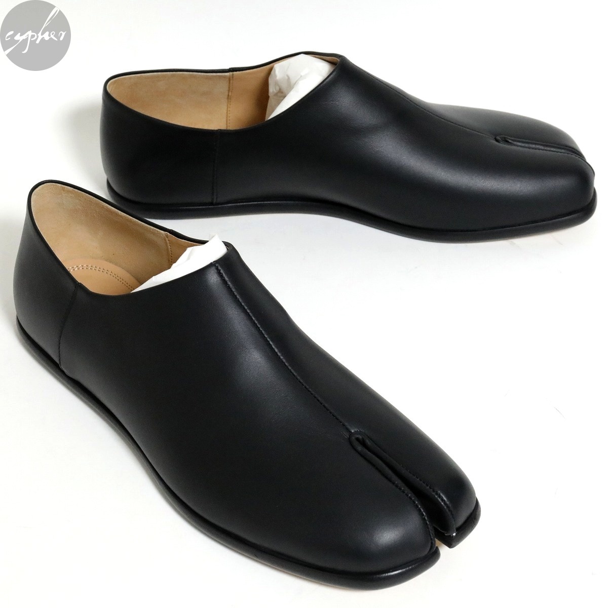 42 27cm 新品 21SS Maison Margiela タビ レザー スリッポン ブラック