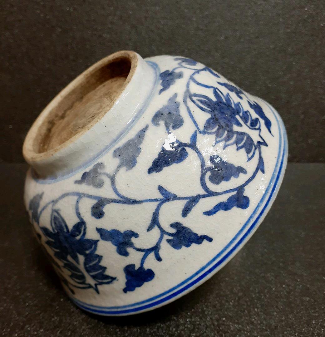 中国古美術 古玩 清朝 清代 青花 古染付 花唐草文様 碗 茶碗 茶道具
