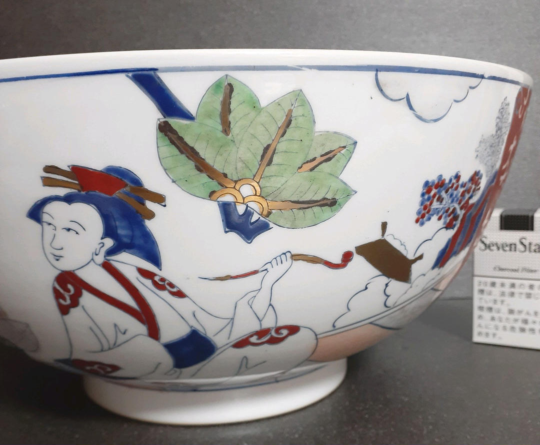 中国古美術 中国古陶磁器 古玩 色絵 美人図 特大大鉢 径35.4cm 道光年製-