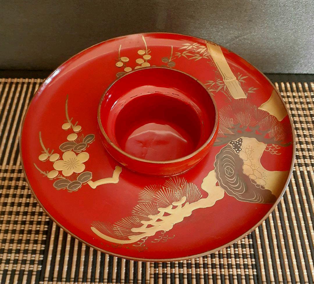 驚きの値段で】【驚きの値段で】宗徧流 のぞき梅 天目台 茶道具 漆芸