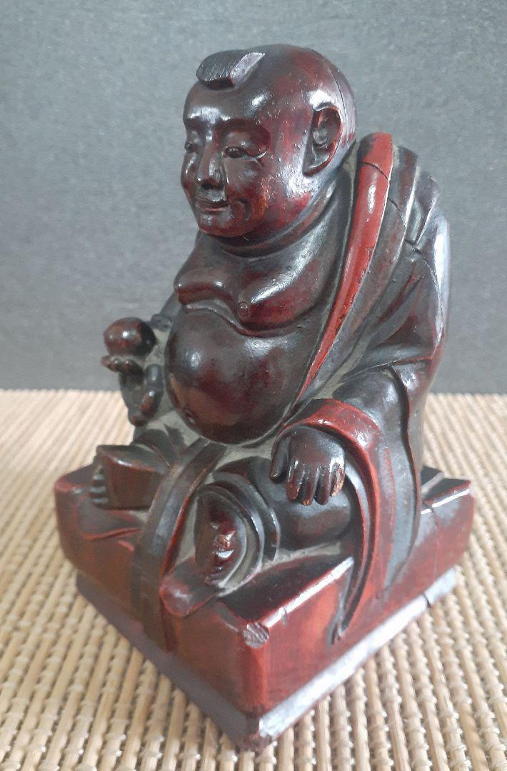 江戸時代 日本彫刻 木彫 宝珠を持つ 仏像 民衆仏 座像 仏教美術 - 美術品