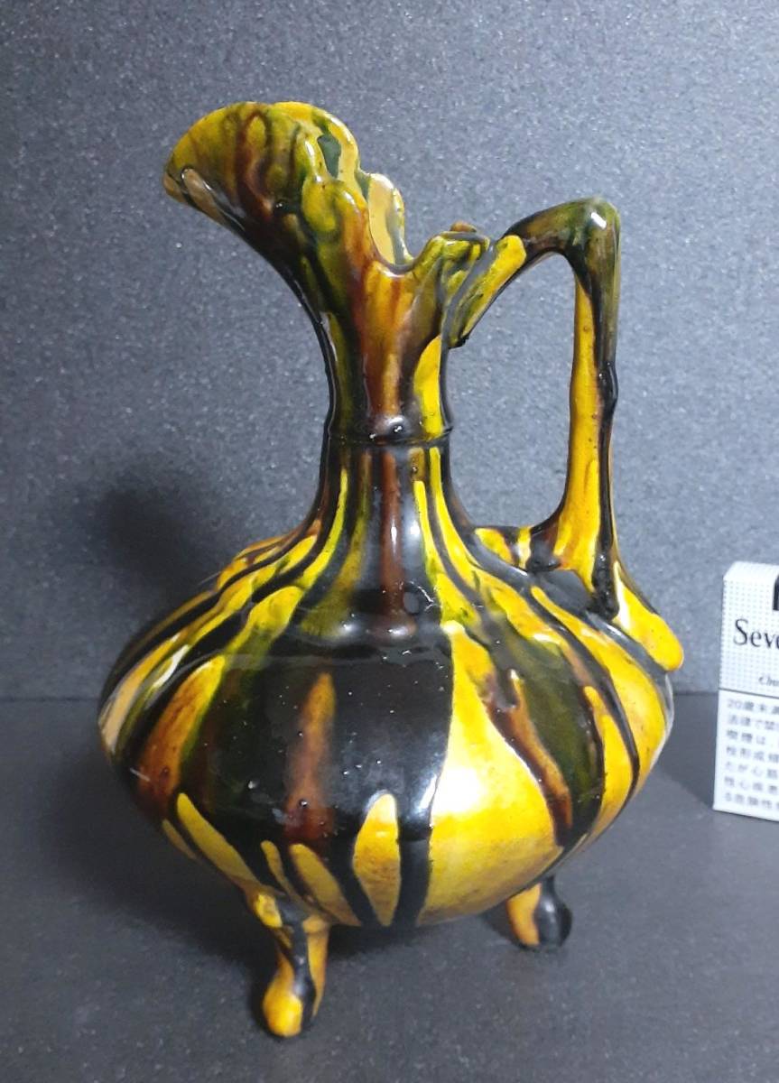 中国古美術　中国古陶磁器　古玩　時代古作品　三彩　手付け　水注　水瓶　仏教美術