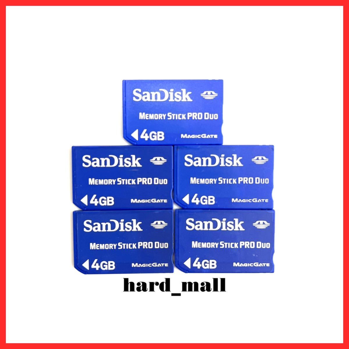 【送料無料】5枚セット 初期化済み SanDisk メモリースティック 4GB　memory stick pro duo　PSP-3000 デジカメ サイバーショット等 青紫色