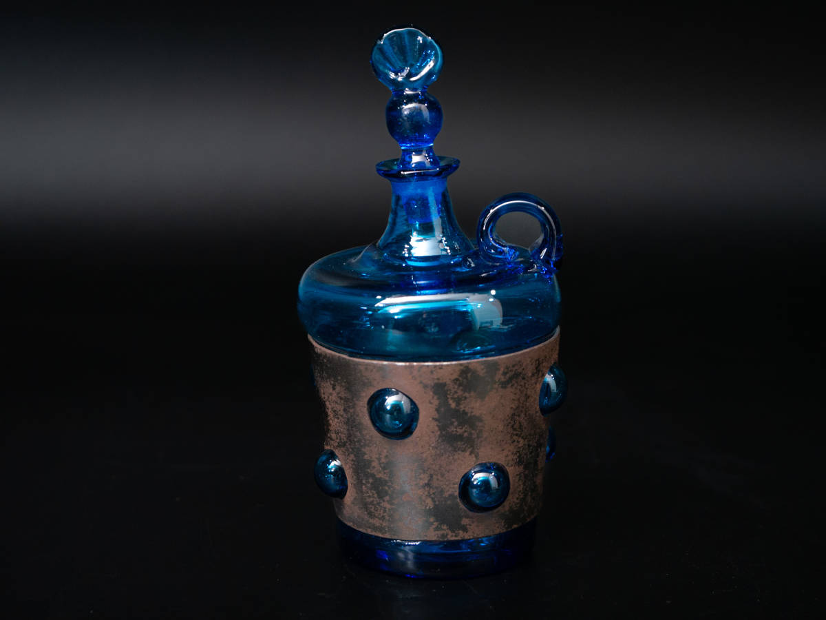 [ переговоры о снижении цены есть ] искусный мастер редкий произведение маленький .. три структура художественное стекло Kurashiki стекло голубой рука есть металлический колесо есть бутылка графин 